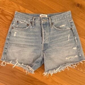 Agolde Distressed Light Blue Jean Shorts